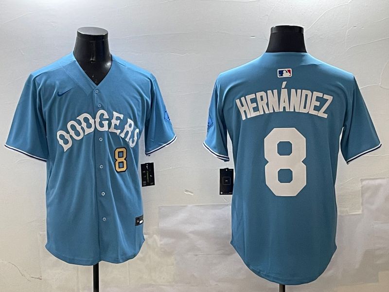 Men Los Angeles Dodgers #8 Hernandez Light Blue Throwback Game 2025 Nike MLB Jersey style 11->los angeles dodgers->MLB Jersey